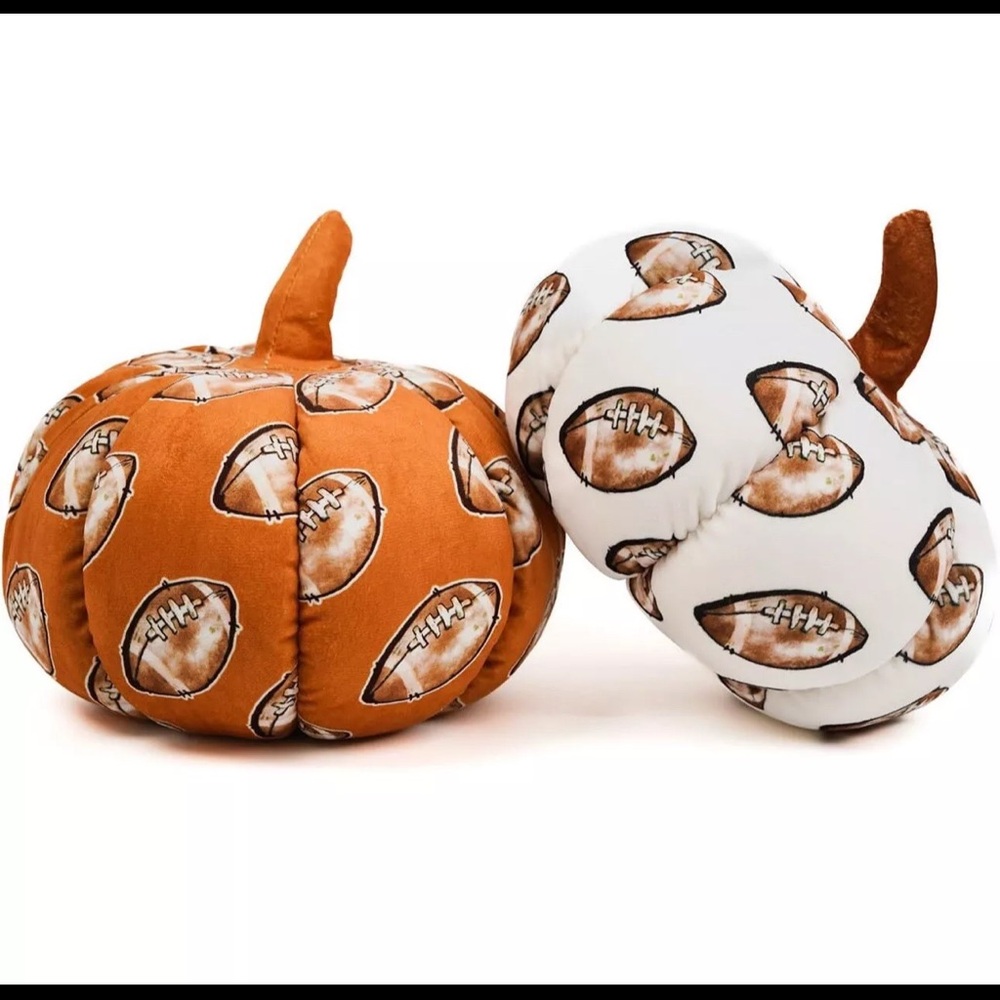 2 Pieces Simulated Pumpkin Pillow Football Brown/White 3D Pumpkin Shaped NWT